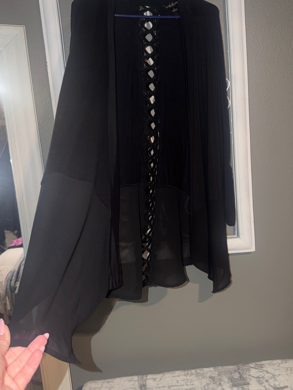 august silk Black Ribbed Knit Kimono